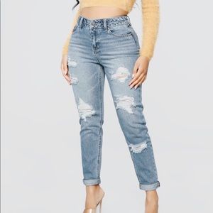 Blue wash cuffed mom jeans